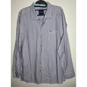 Tommy Bahama Size M Blue White Striped Pima Cotton Button Up Shirt Long Sleeve